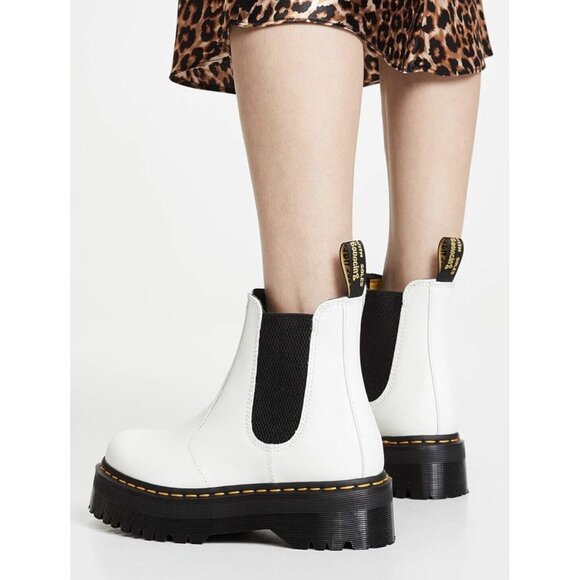 Martens 2976 Quad Platform Chelsea Boot White Leather